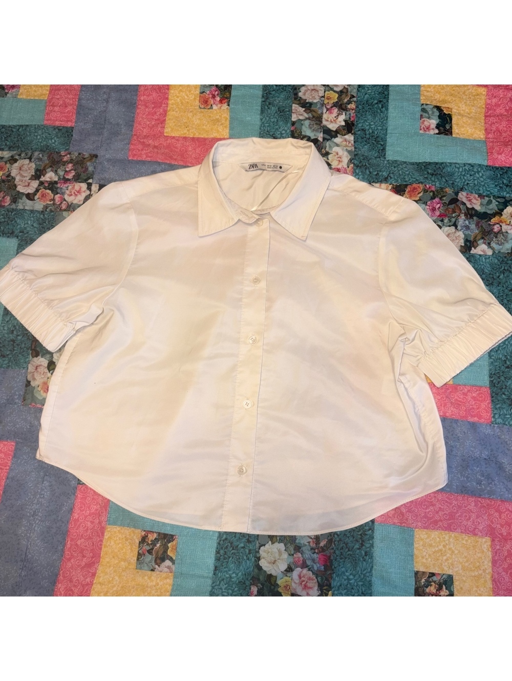 Zara Woman’s M White Summer Short Sleeve Button-Up Shirt, Size M
